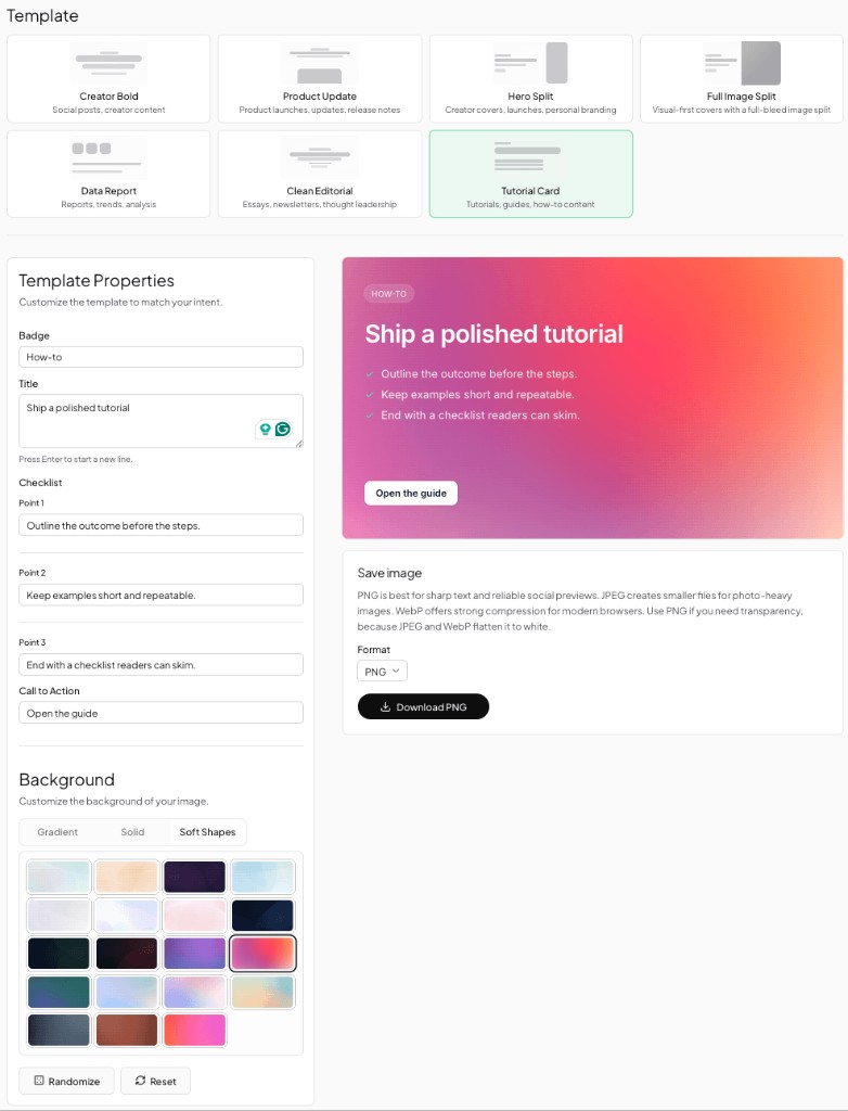 FeatureImg editor showing the X Post format and template workflow