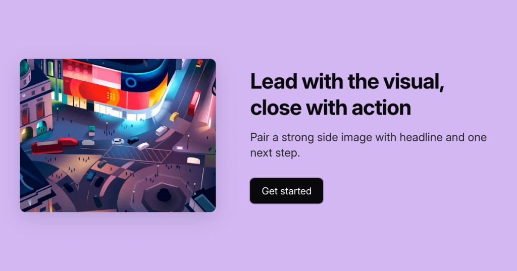 Open Graph blog article preview example with a side visual, headline, and Get started button