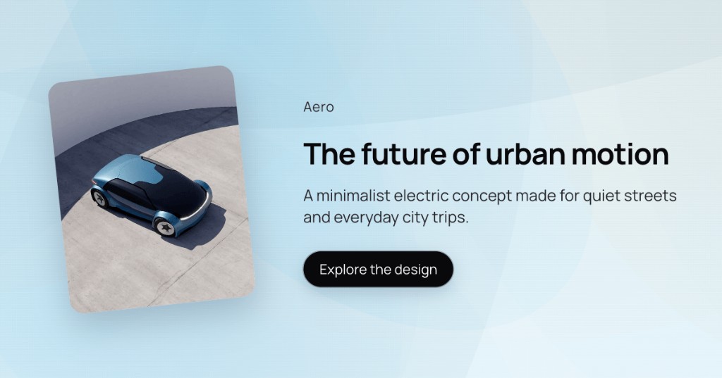 Open Graph feature announcement preview example with product photo, headline, and Explore the design button