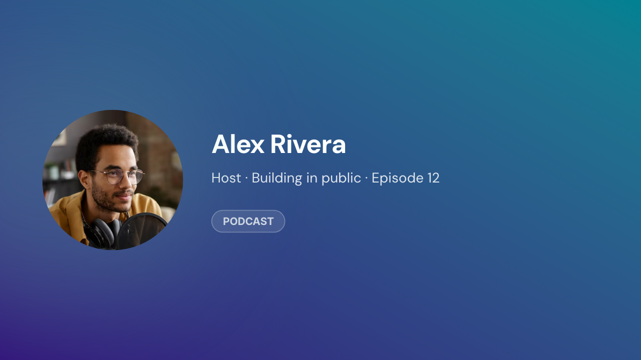YouTube podcast thumbnail from the Profile template with a circular host portrait, name, and episode line